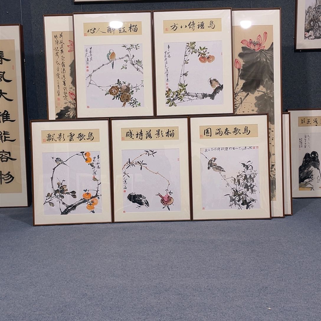 国画手绘作品带框