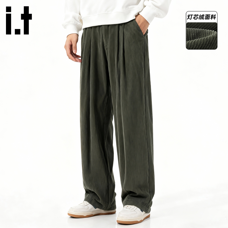 i.t izzue裤子男款秋冬款男士加绒长裤宽松休闲装灯芯绒阔腿裤B 