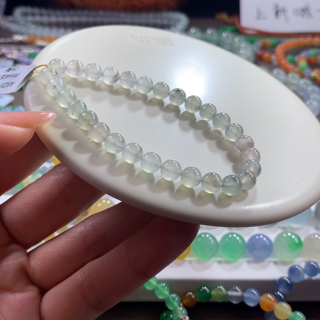 翡翠未镶嵌手链！特色款！冰润咖啡冰飘花卡6
