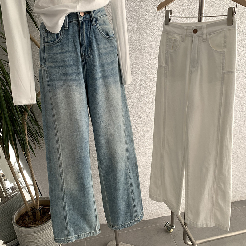 2025春季新款韩版复古休闲百搭显瘦高腰牛仔直筒长裤2014