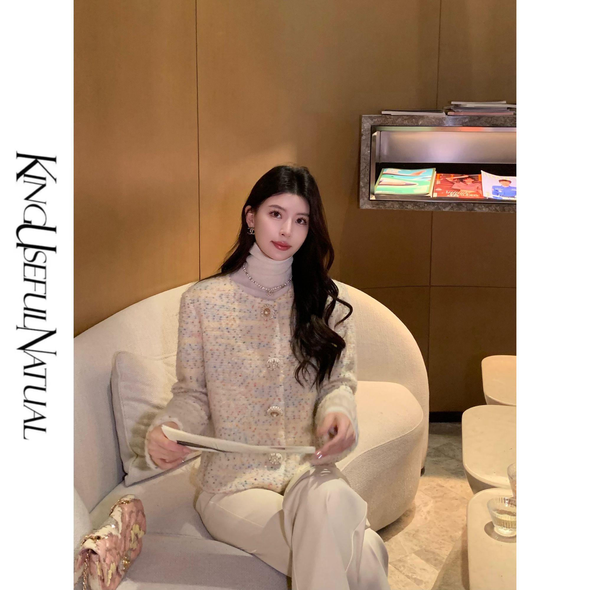 KUN【彩虹糖】俏皮色彩 羊毛重工钻扣点缀不失贵气秋冬百搭上衣