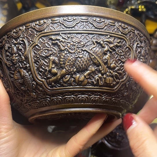 原矿风磨铜精美聚宝盆 