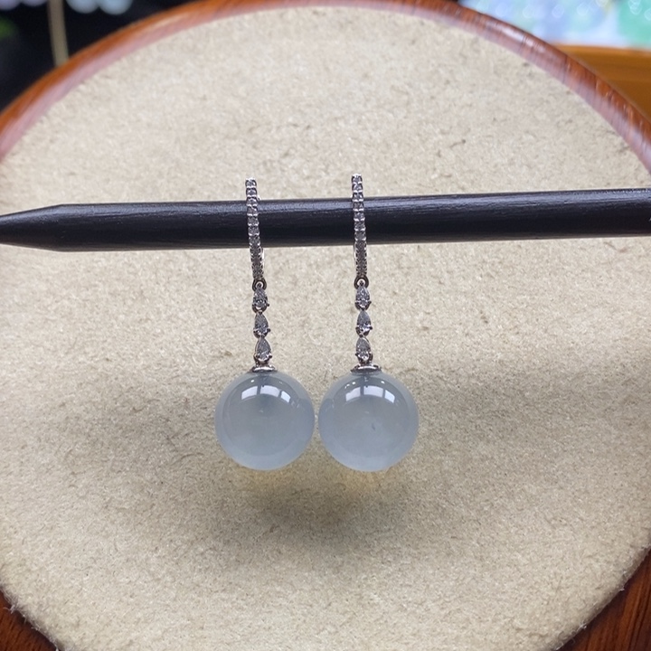 翡翠吊坠(不含链)18K金镶嵌翡翠高冰珠耳坠