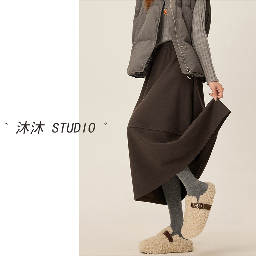 沐沐定制「毛呢花苞裙」25年冬韩系显瘦百搭高腰宽松半身裙3834
