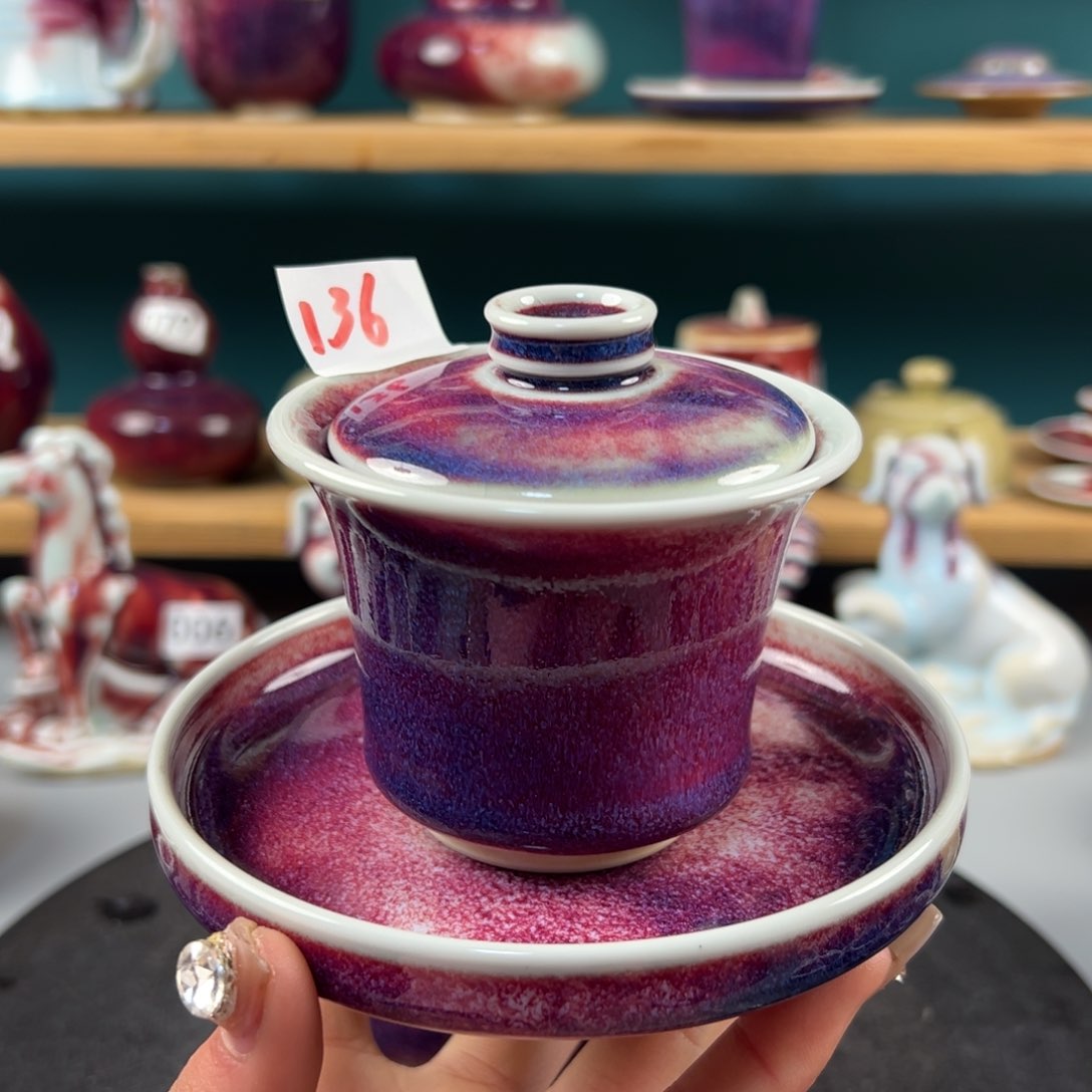 瓷片微瑕三才盖碗纯手工