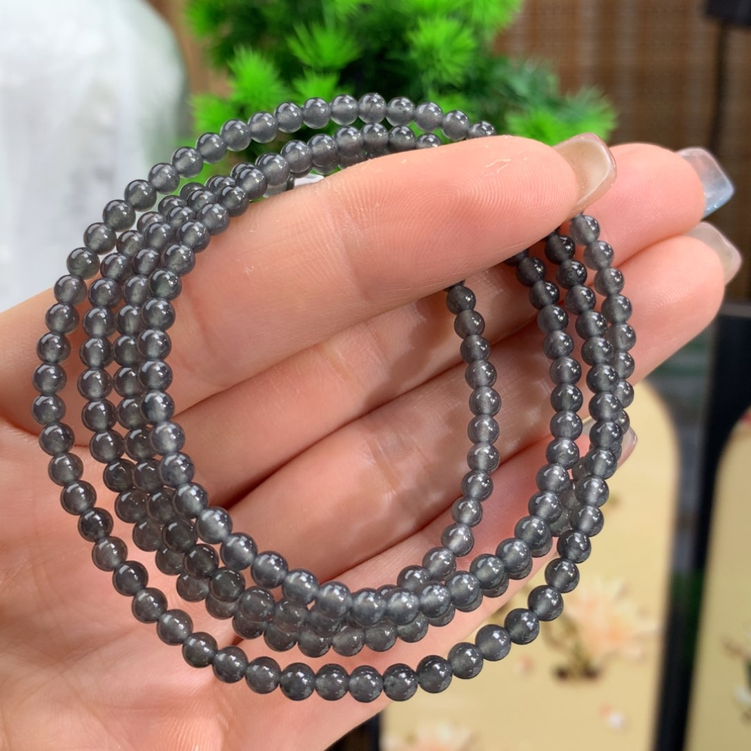 翡翠手链未镶嵌高冰黑冰项链卡3.7m m