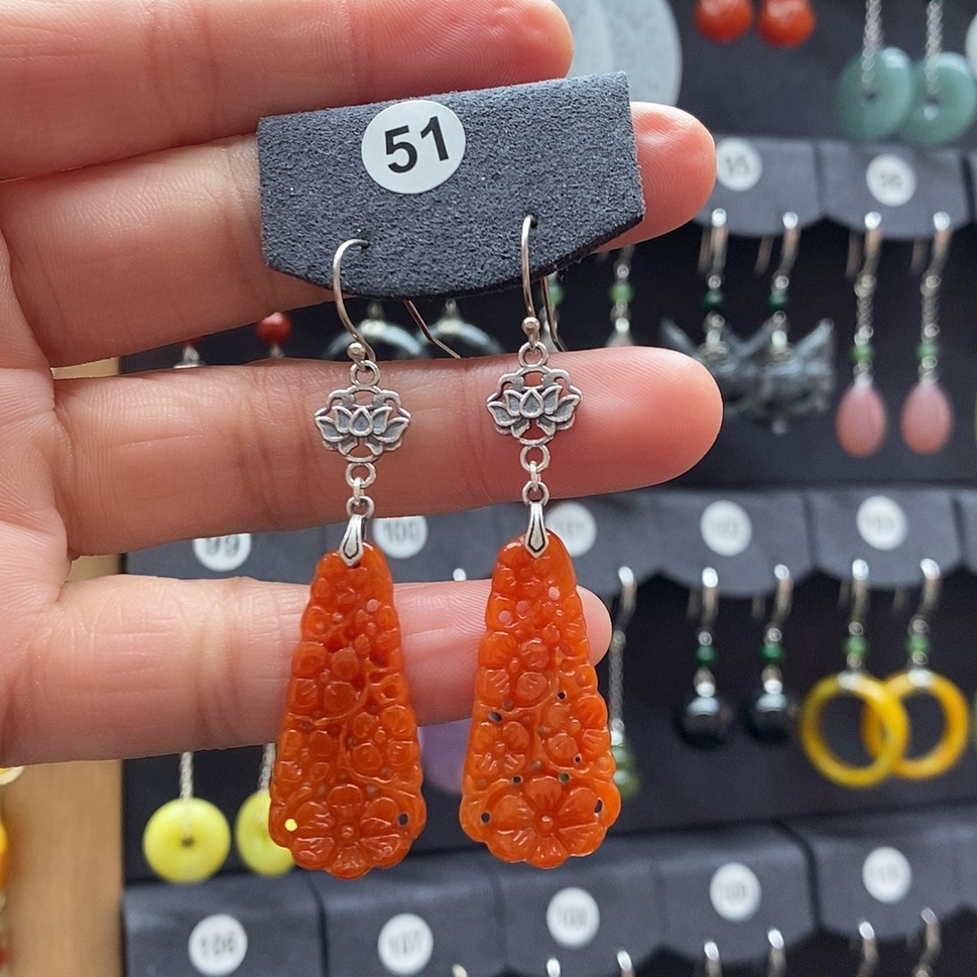 柴***夏翡翠银S925镶嵌耳饰