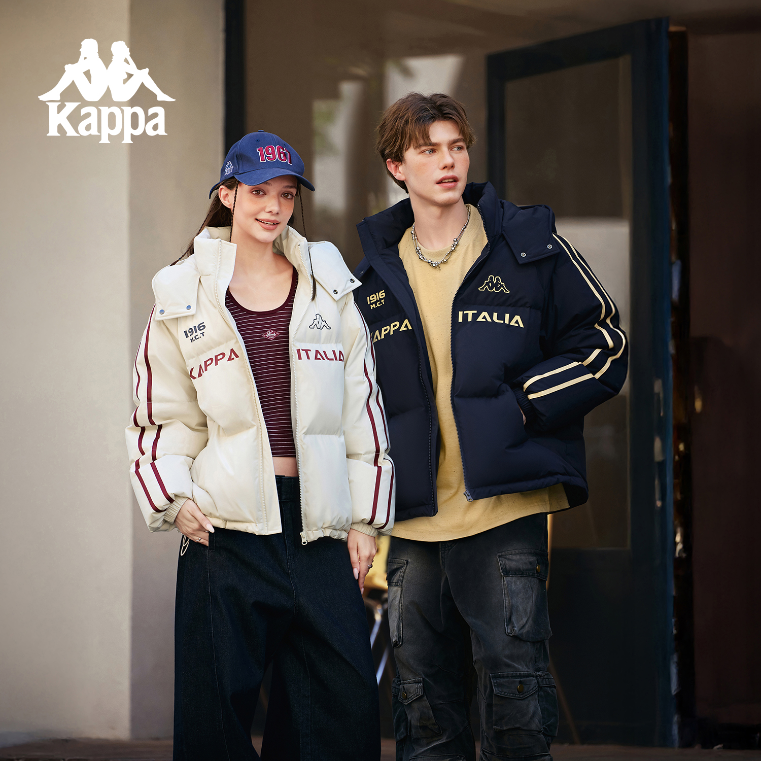 Kappa/卡帕时尚冬季加厚潮流情侣冬季保暖长袖连帽宽松羽绒服休闲