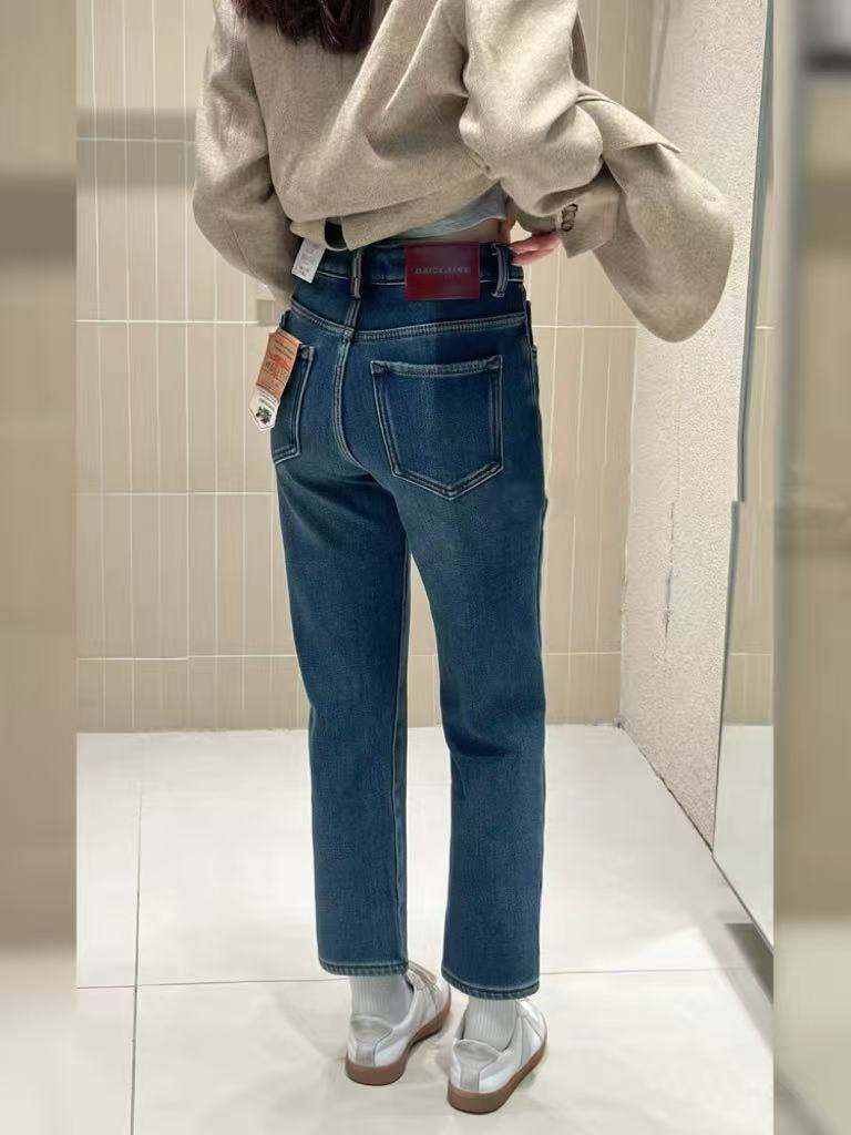 SU【083】代98 愫真  复合绒牛仔裤2025冬季加厚弹力高腰九分烟管裤