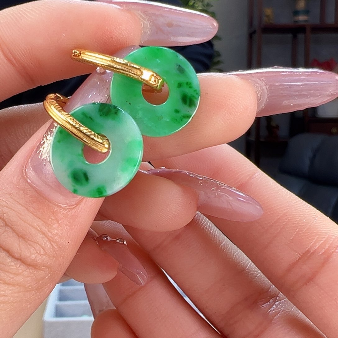 翡翠耳饰银S925镶嵌耳环52