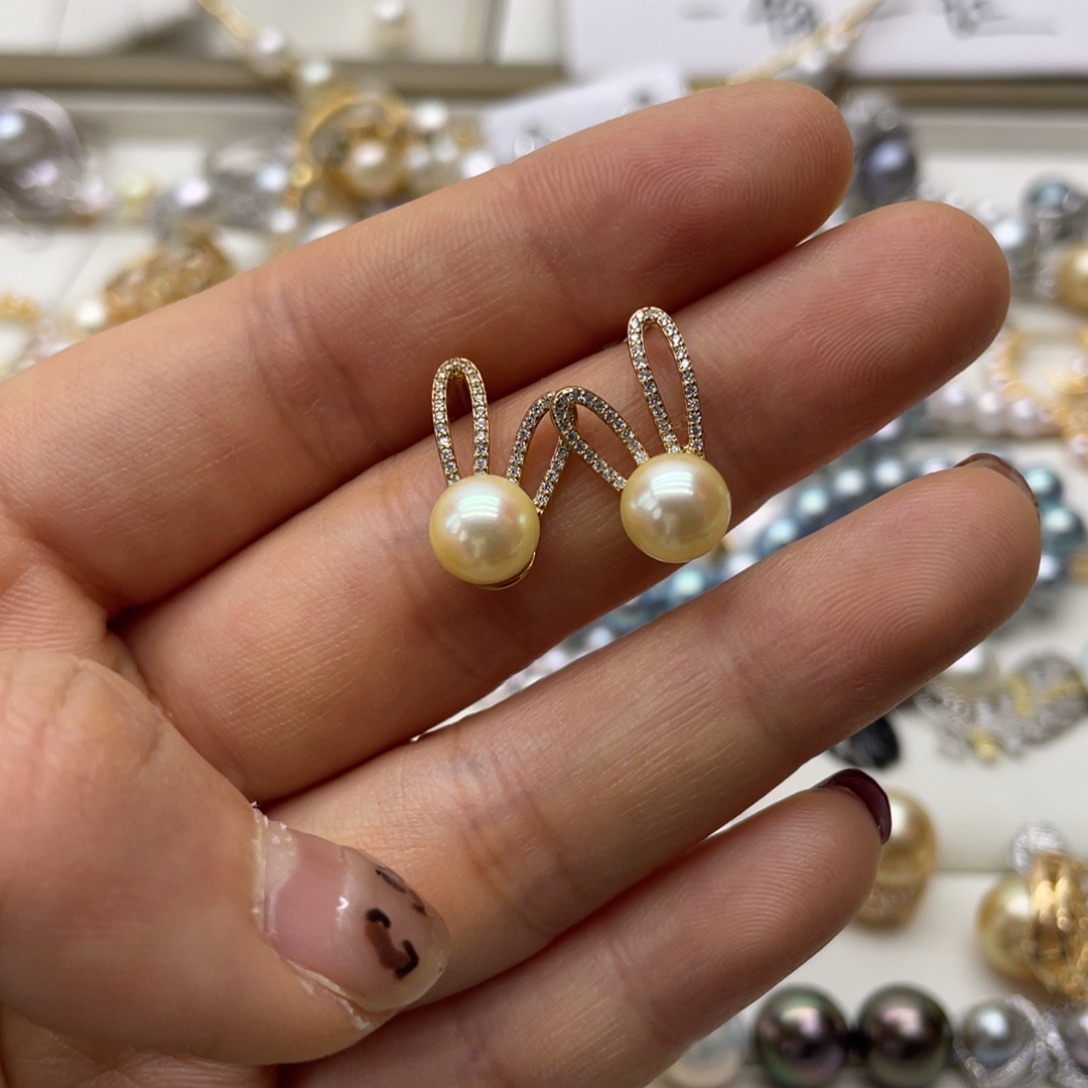 海水珍珠耳饰银S925镶嵌