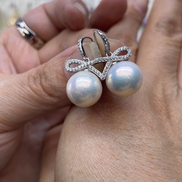 淡水珍珠耳饰银S925镶嵌