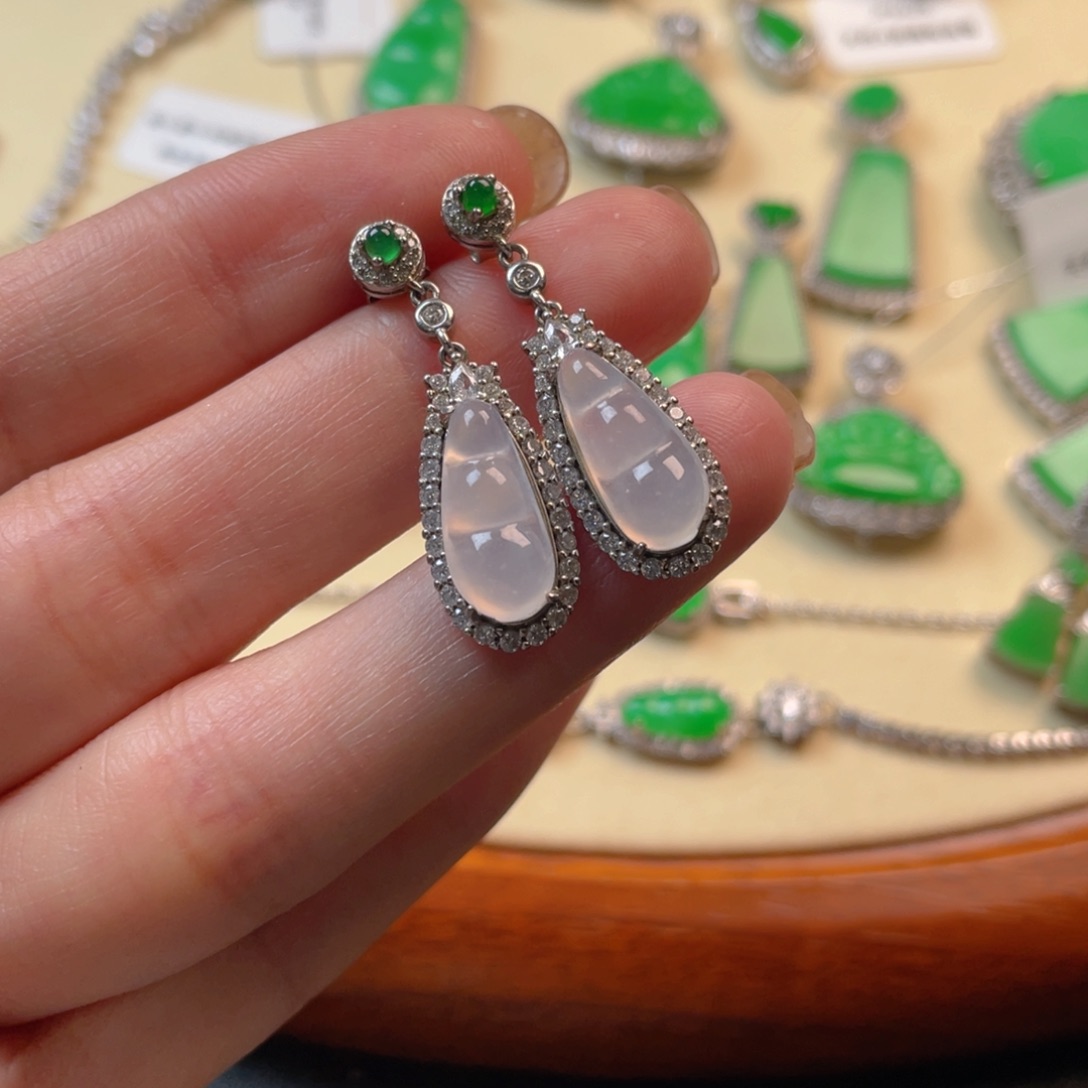 翡翠吊坠(不含链)银S925镶嵌耳坠