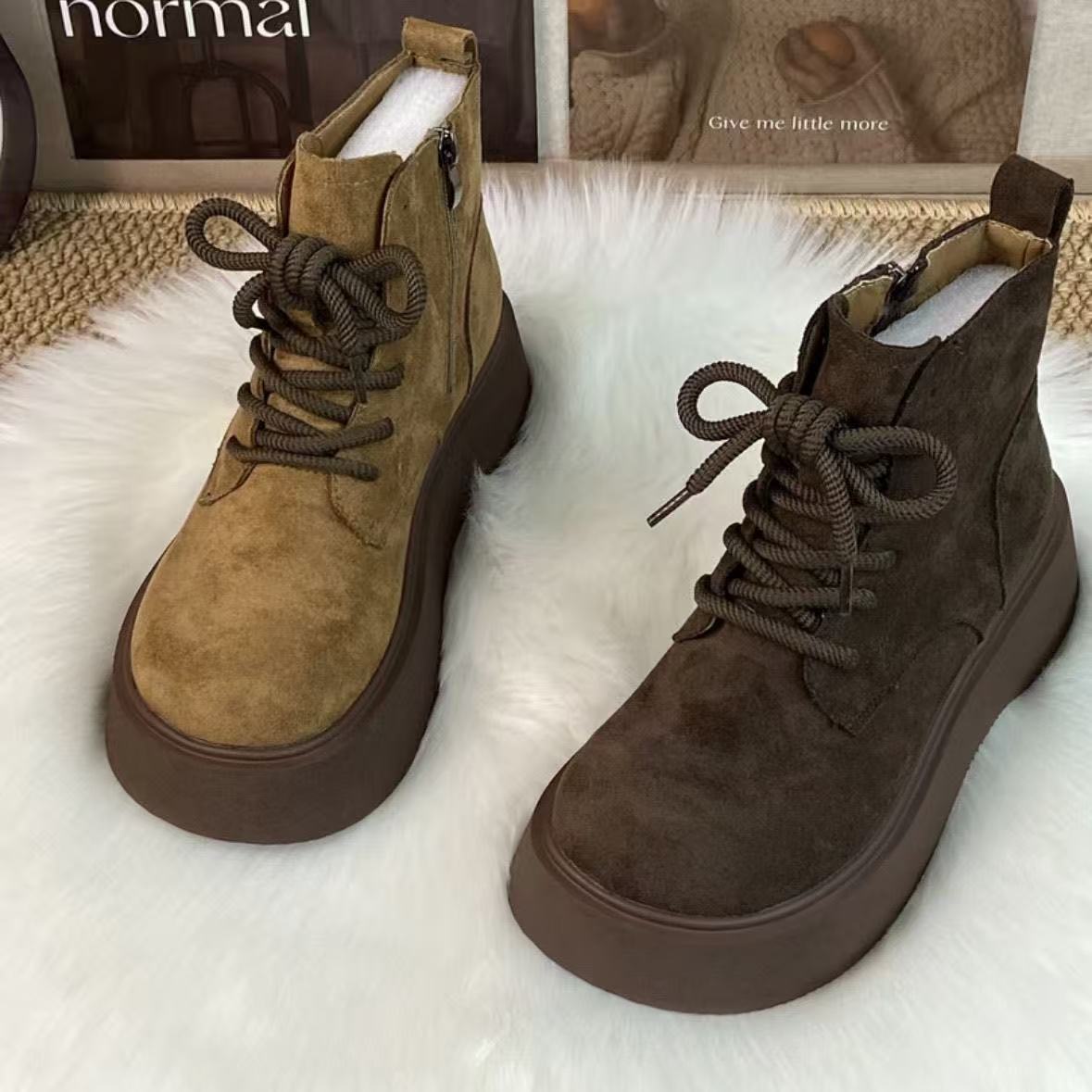 保暖英伦风马丁靴女2025冬季新款加绒加厚复古软底软面增高大棉鞋