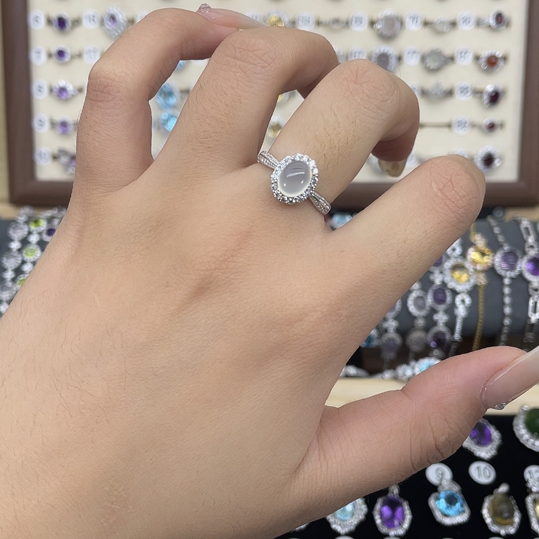 岫玉银S925镶嵌戒指