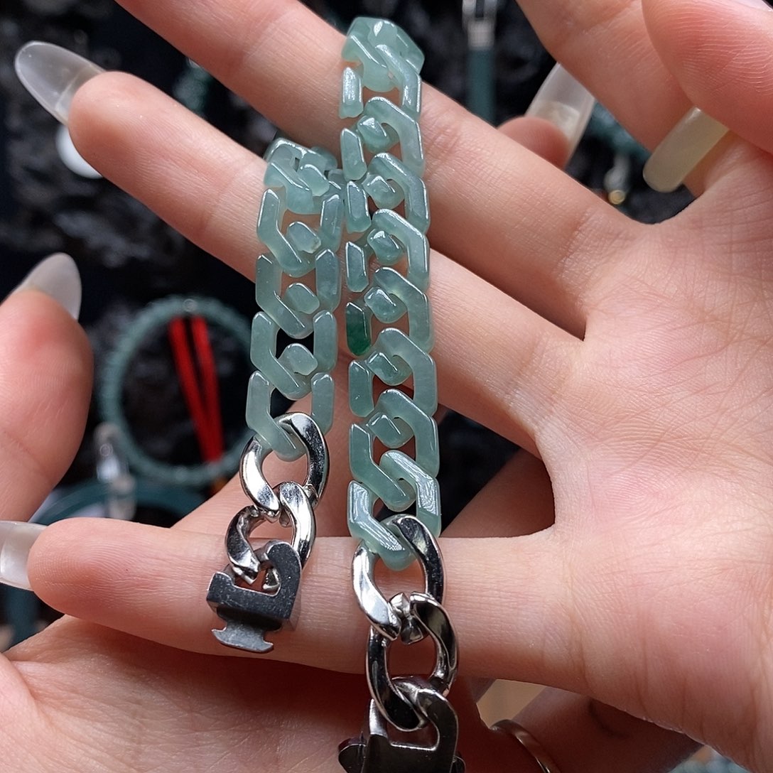 未镶嵌手链翡翠月*岛9.9✖️3.3古巴链手串