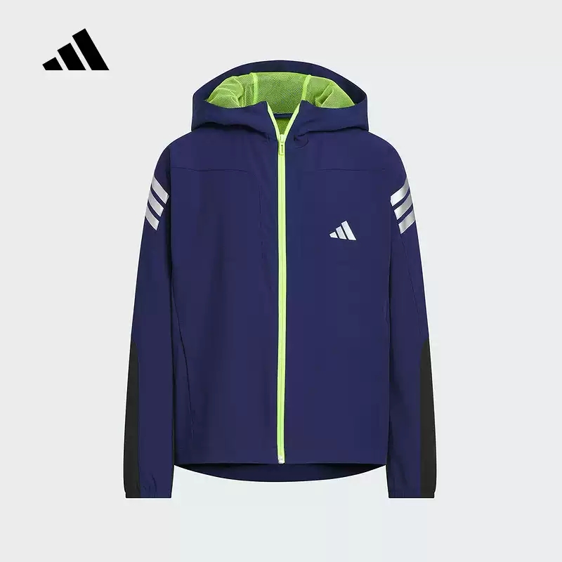 adidas阿迪达斯凉感拒水连帽外套2025秋儿童梭织休闲夹克KC2529
