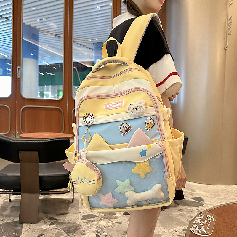 日系吧唧痛包大食量双肩包女初中生可爱二次元背包小学生甜美书包