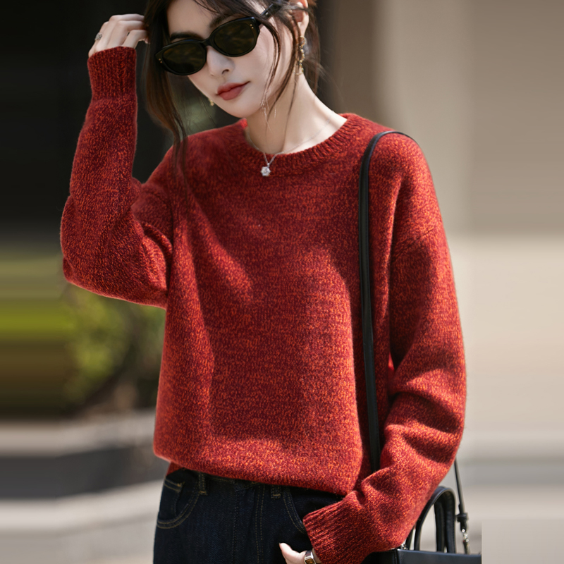 法式高级灰圆领花纱100羊毛衫女重磅加厚保暖打底巨好看毛衣