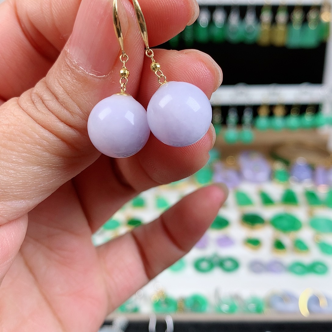 翡翠耳饰18K金镶嵌的