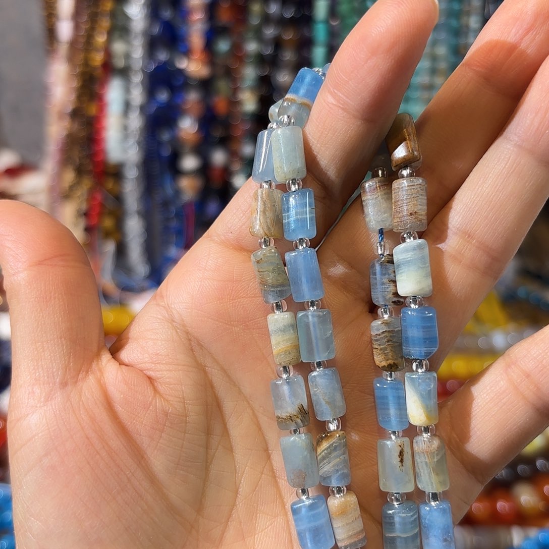 玛瑙/玉髓银S925镀金镶嵌珠宝半成品蓝方解一条20草莓左右