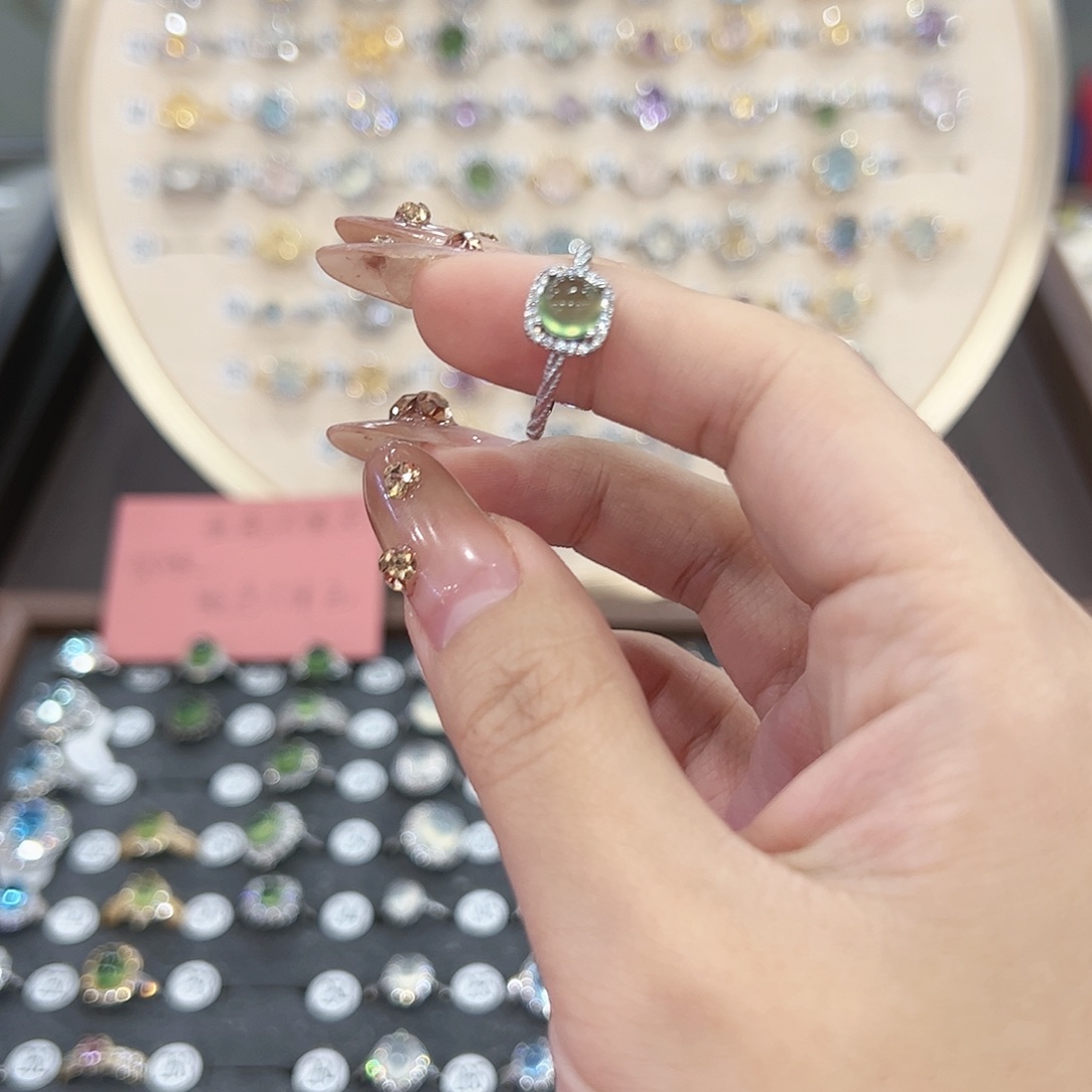 蛇纹石玉戒指银S925镶嵌