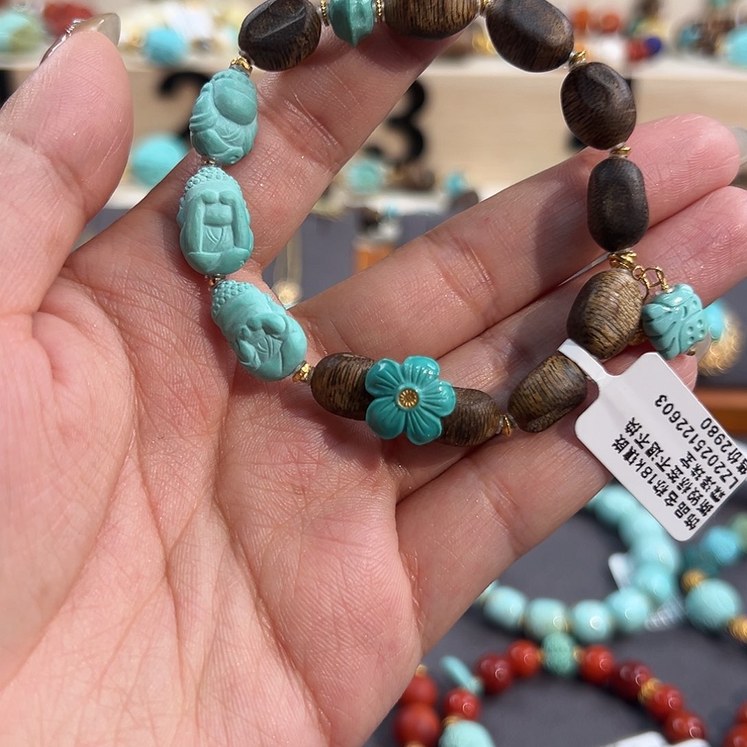 绿松石18K金镶嵌手串三不佛手串