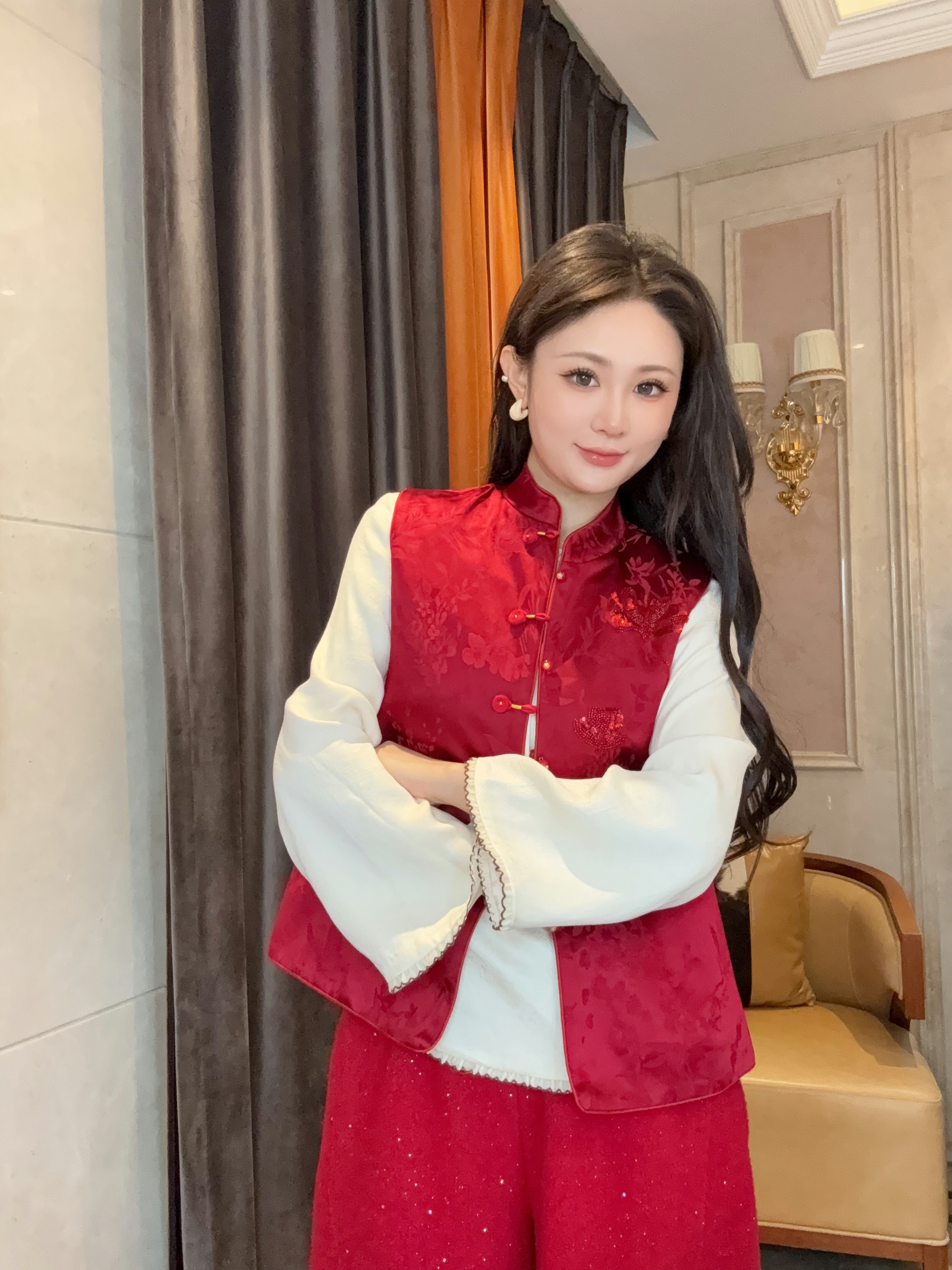 【画锦-依斐私服】新中式国风-轻奢日常醋酸提花拼蜀锦两穿女士马甲