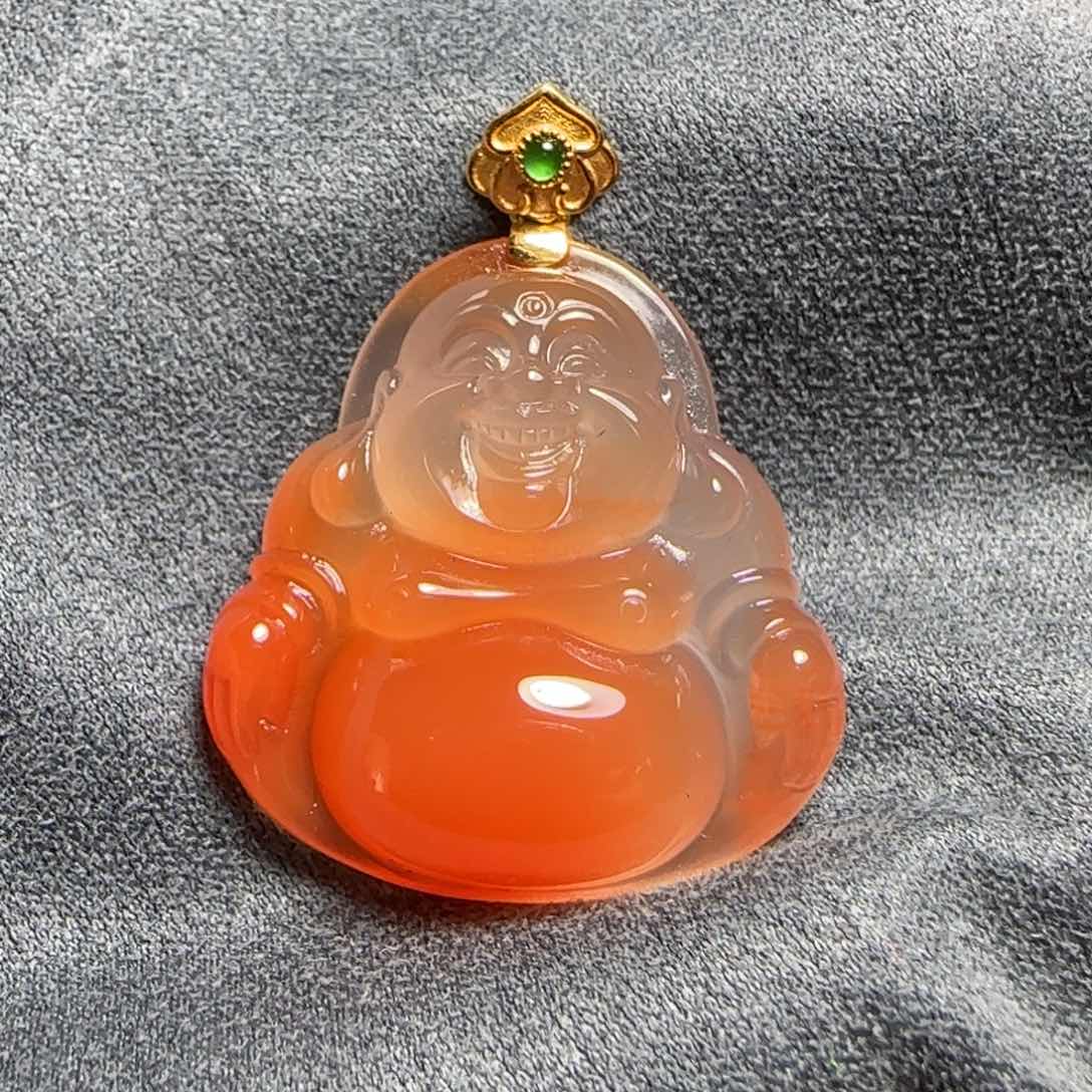 南红玛瑙冰飘佛公18K金镶嵌