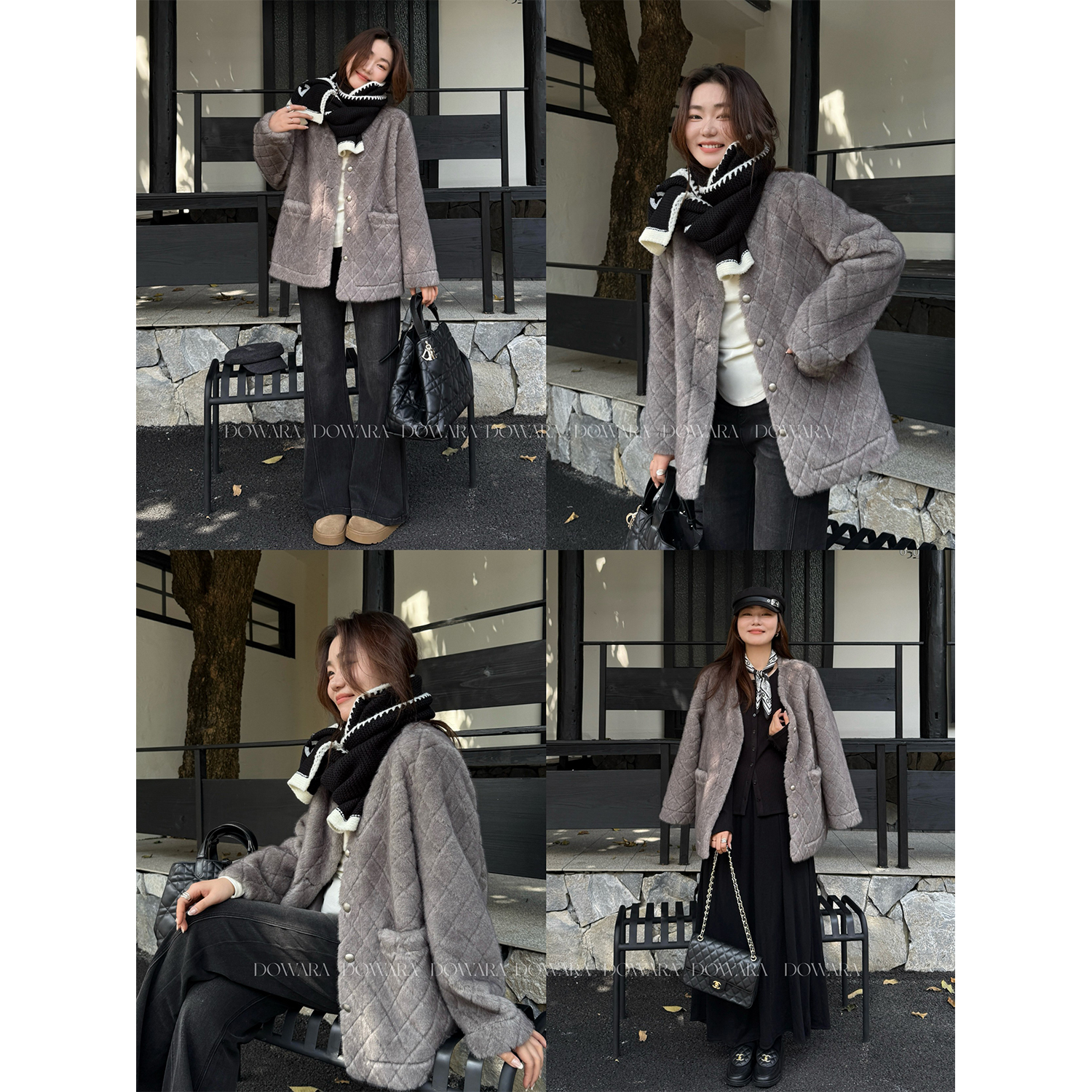 现货大婉酱微胖定制【暖玉浮雕】韩系冬季气质毛毛一体外套女1000D