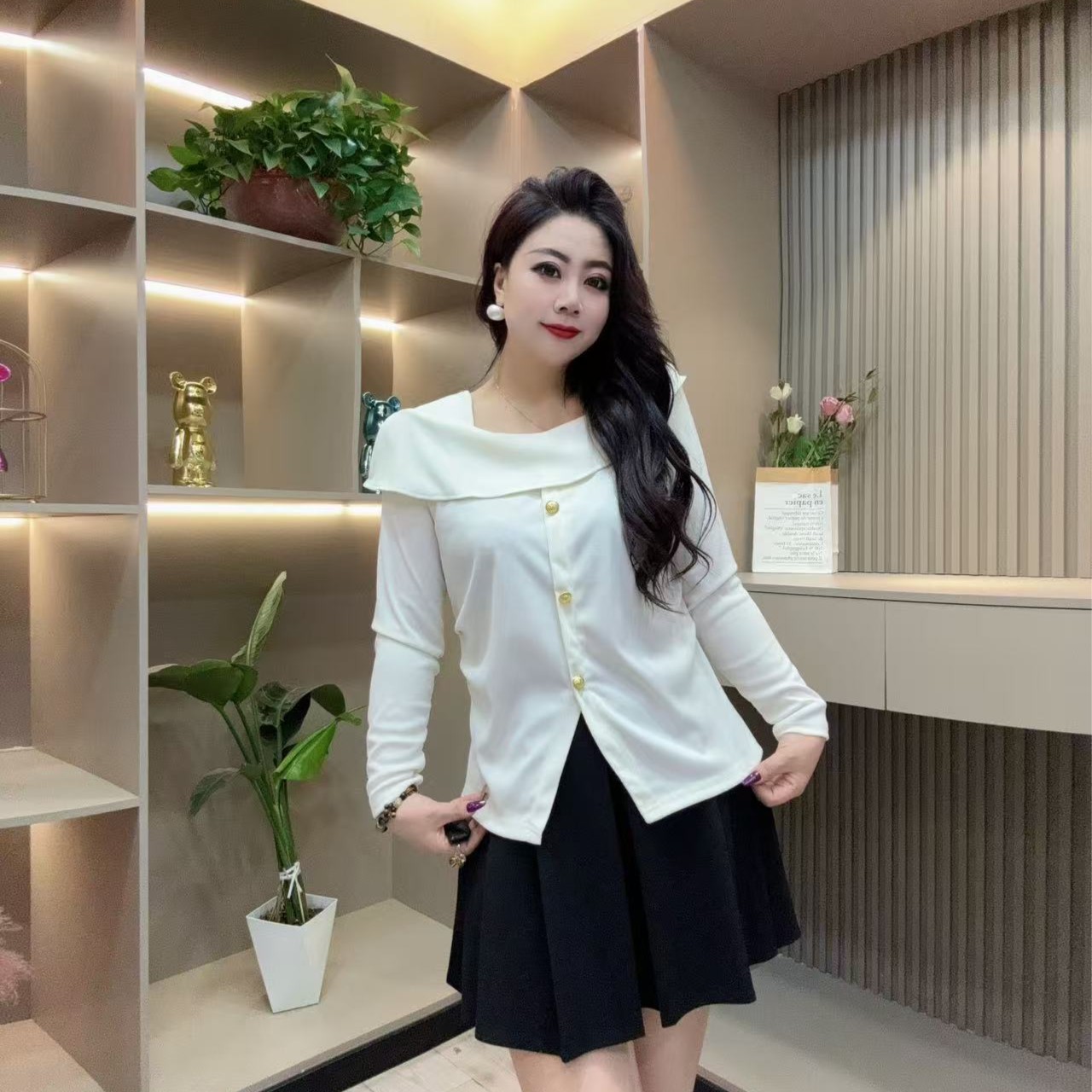 春季洋气小衫-双 7032时尚法式荷叶边潮流显瘦款胖MM大码女装新款