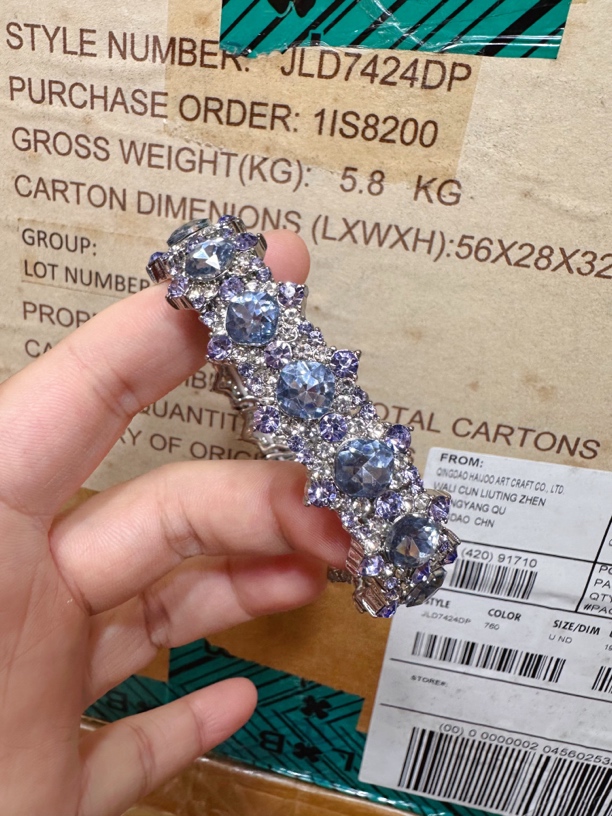 铜合金玻璃手链 满钻宝石弹力手链镶嵌重工镶钻精致彩色紫色饰品