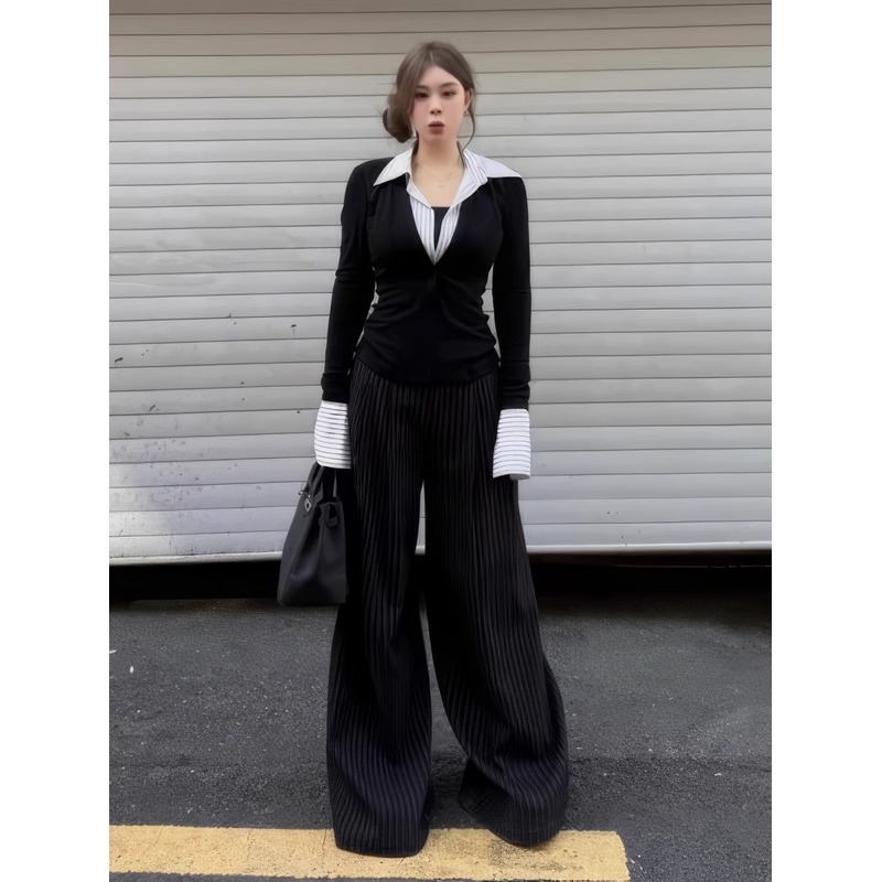 韩系假两件长袖T恤女春秋冬2025新款修身显瘦时尚独特别致上衣潮