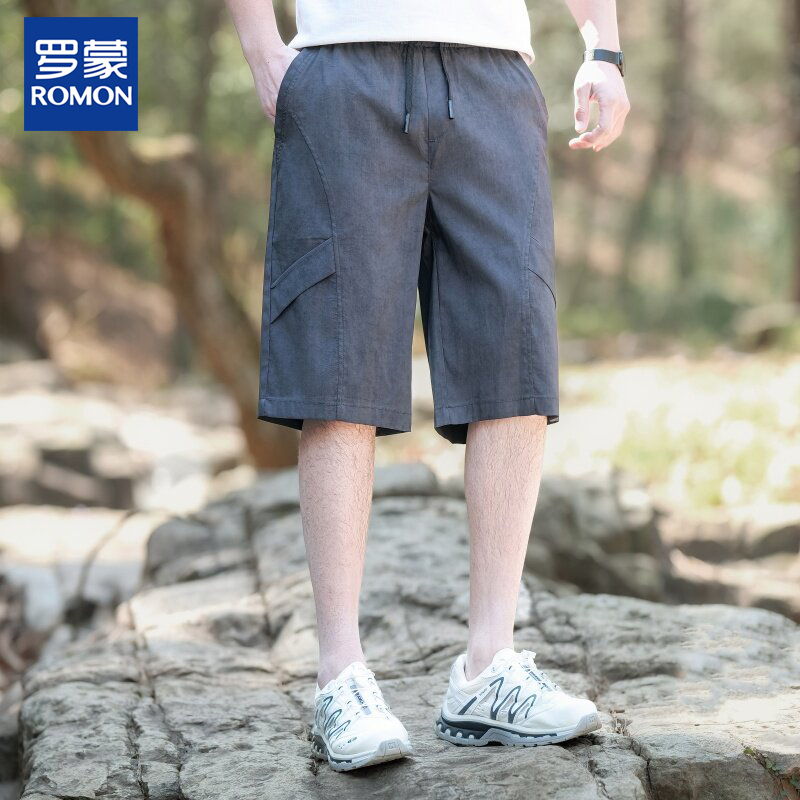 Romon/罗蒙工装短裤男夏季薄款冰丝速干宽松直筒多口袋休闲五分裤