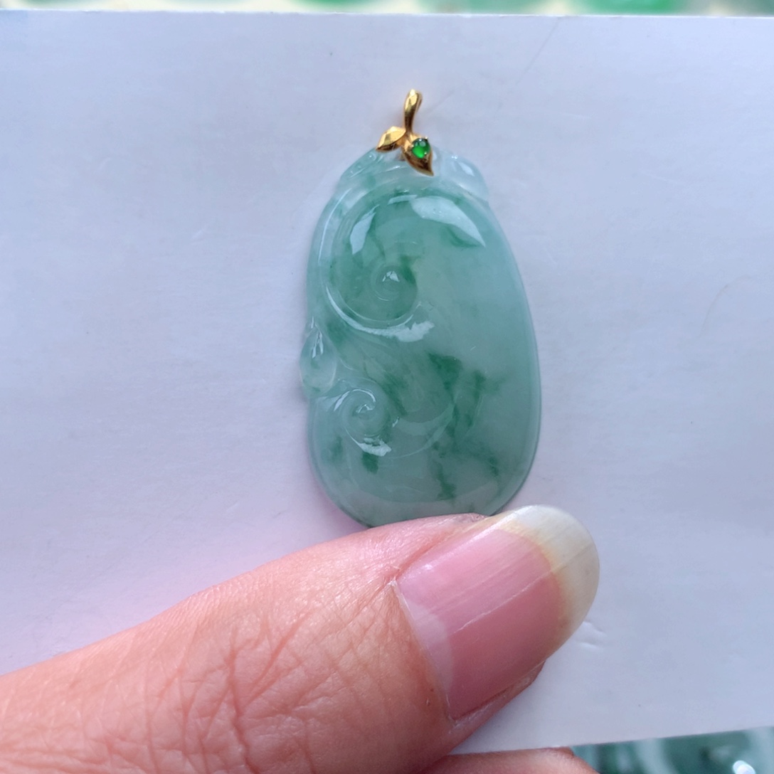 翡翠吊坠(不含链)18K金镶嵌