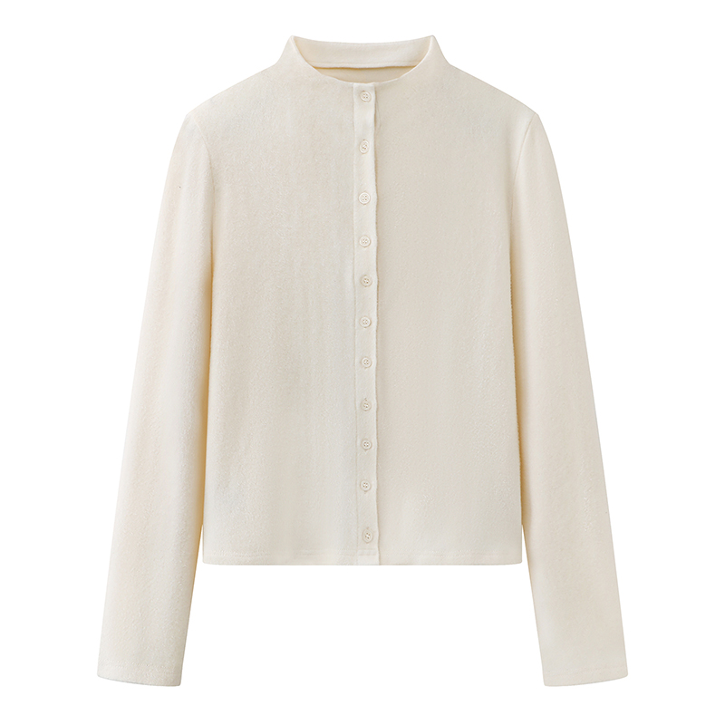 设计感立领长袖时尚打底衫2025新款单排扣纯色百搭长袖上衣T8560