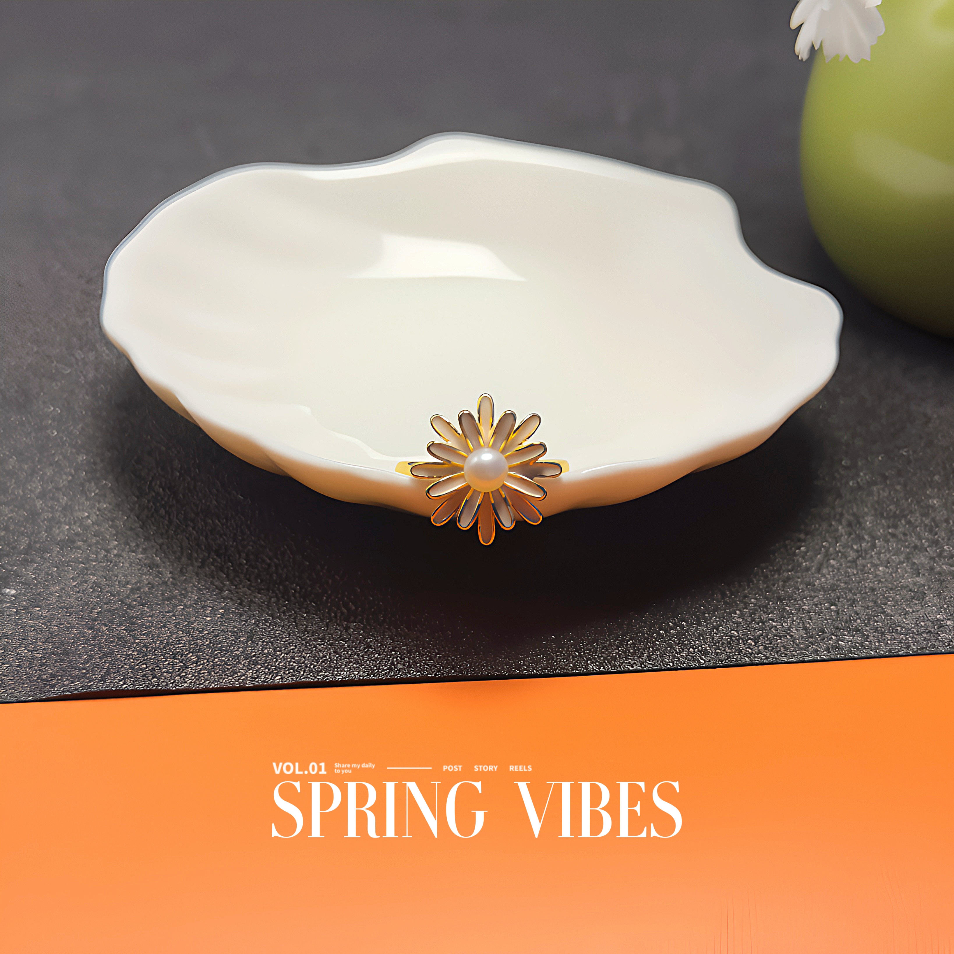 天然淡水珍珠戒指- DSN设计师款太阳花气质甜美时尚戒指（3006）