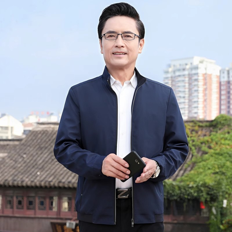 男士春秋夹克商务休闲翻领外套宽松茄克上衣薄款