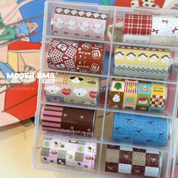  MOOERBMS 墨尔色彩转印纸新年限定色 每卷100cm波点插画美甲素材