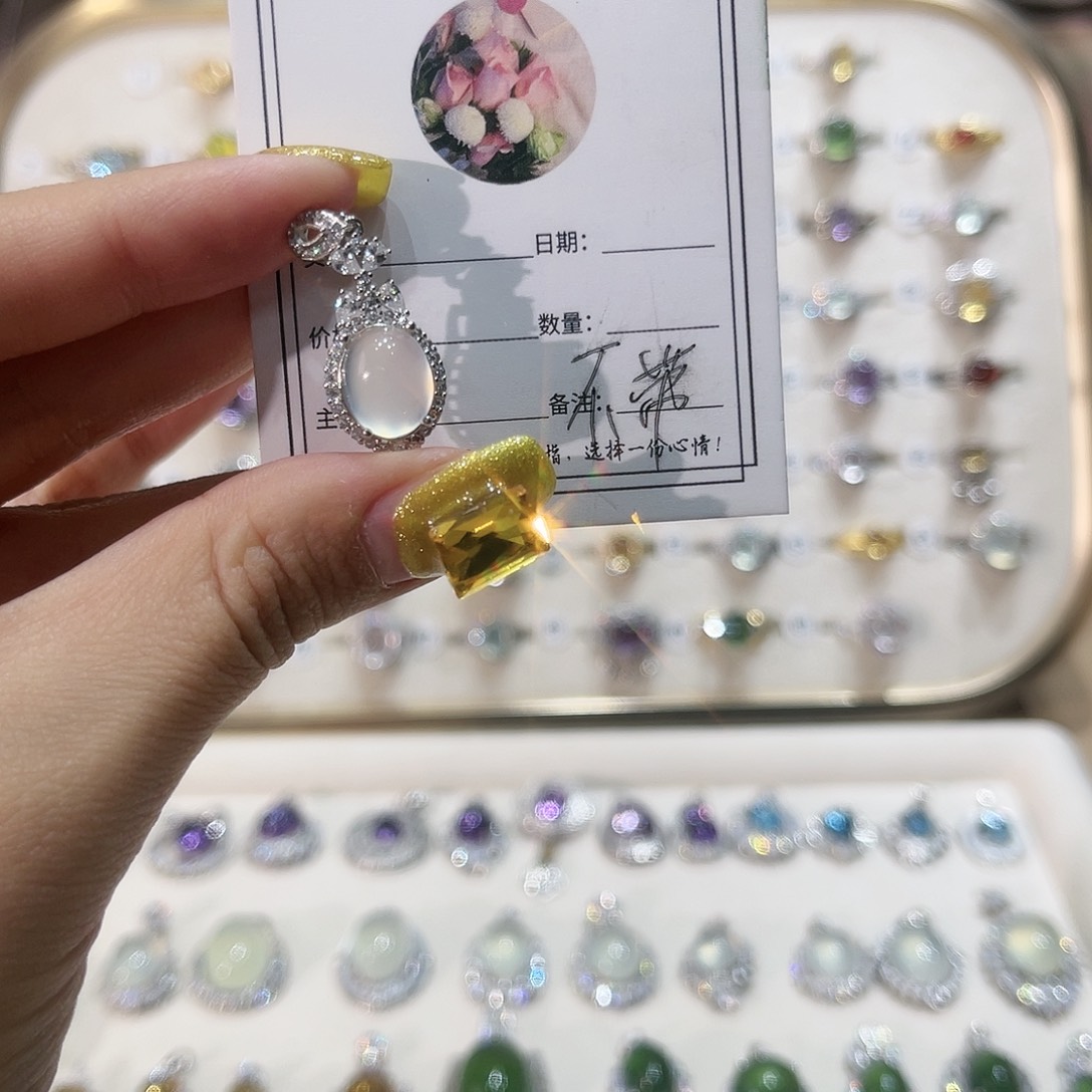 蛇纹石玉戒指银S925镶嵌