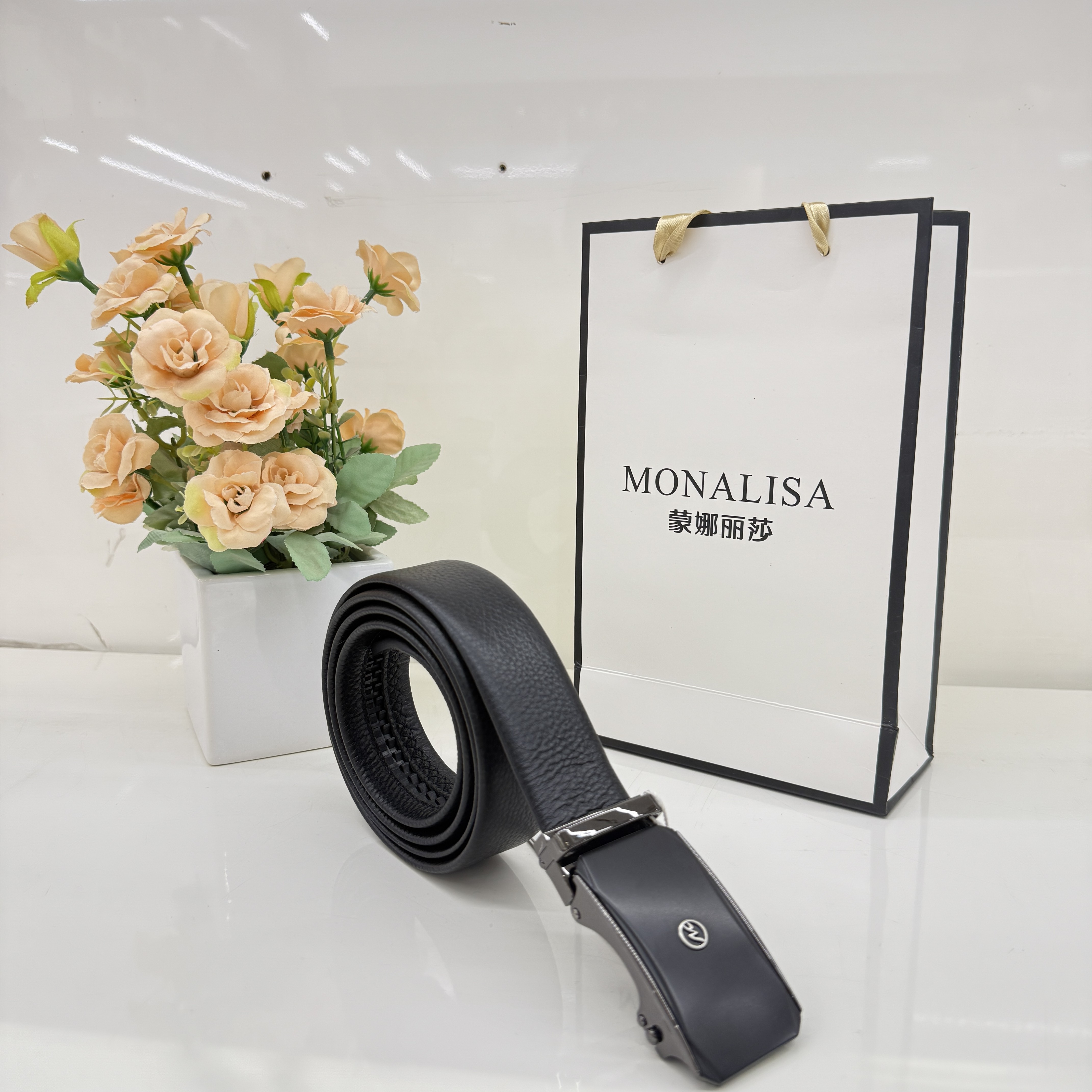 蒙娜丽莎男士自动扣荔枝纹皮带粉丝福利款