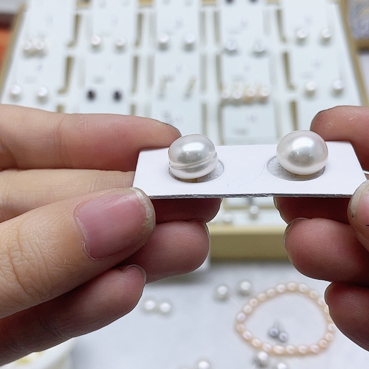 淡水珍珠耳饰银S925镶嵌贝*