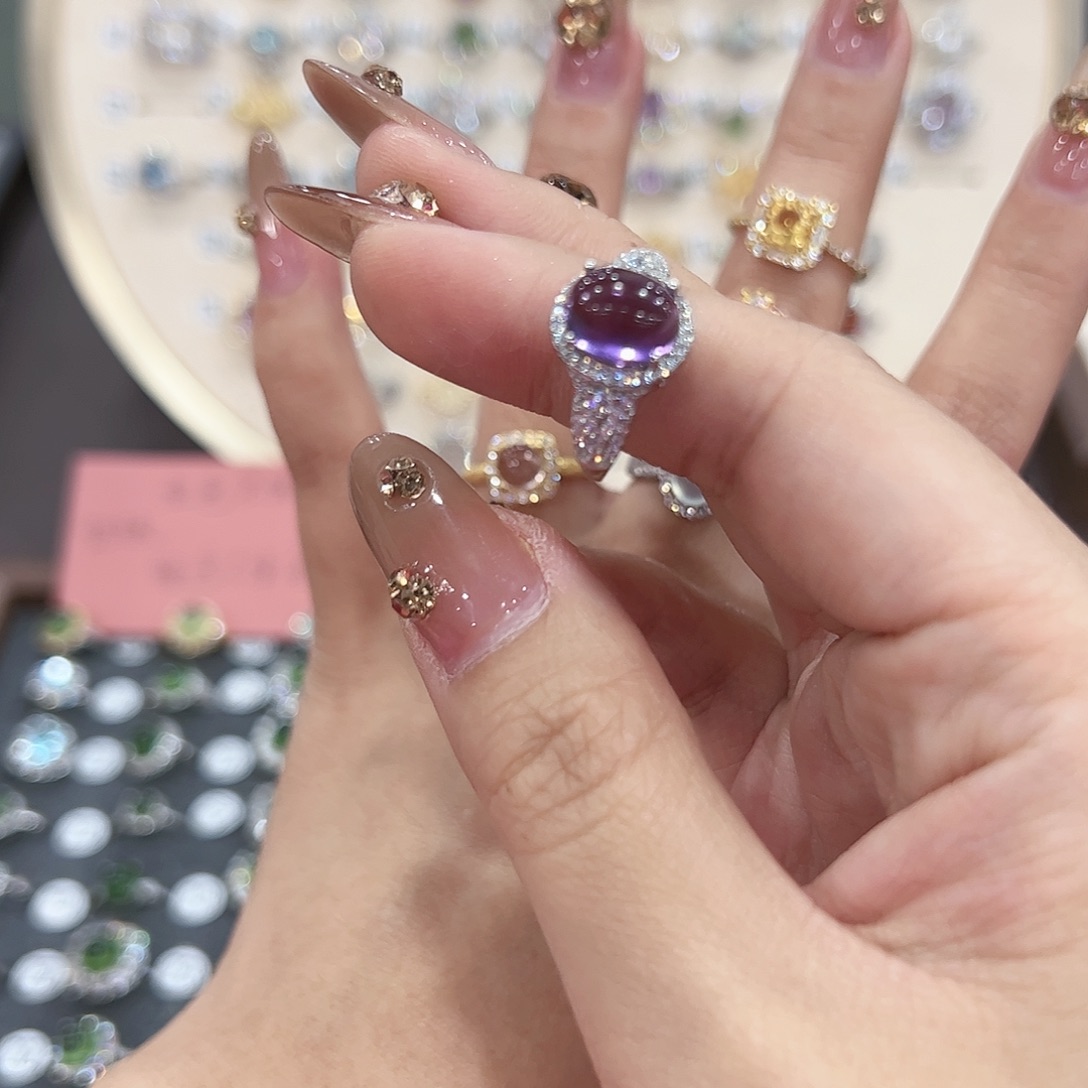 蛇纹石玉戒指银S925镶嵌