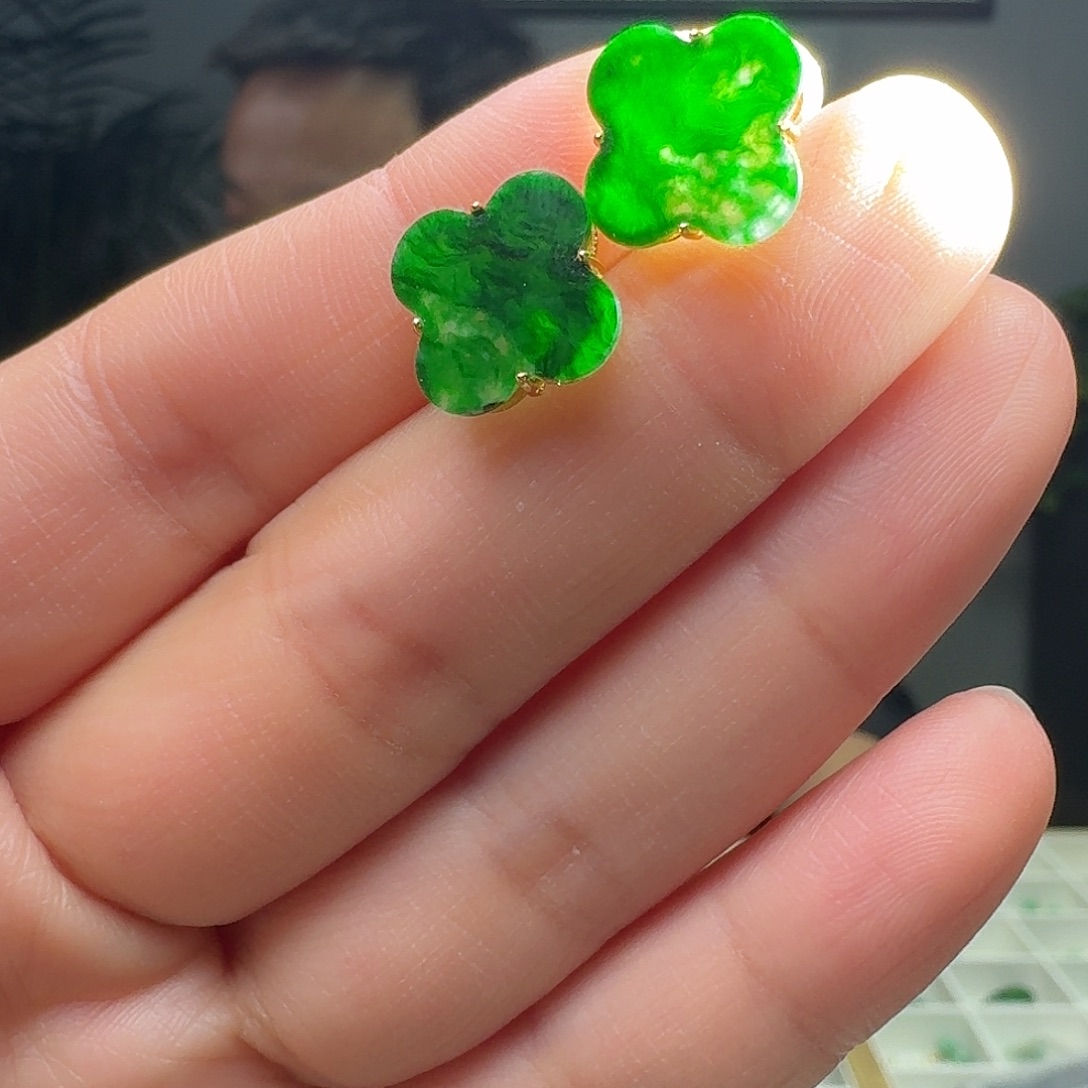 翡翠银S925镶嵌耳饰多样性发货其一