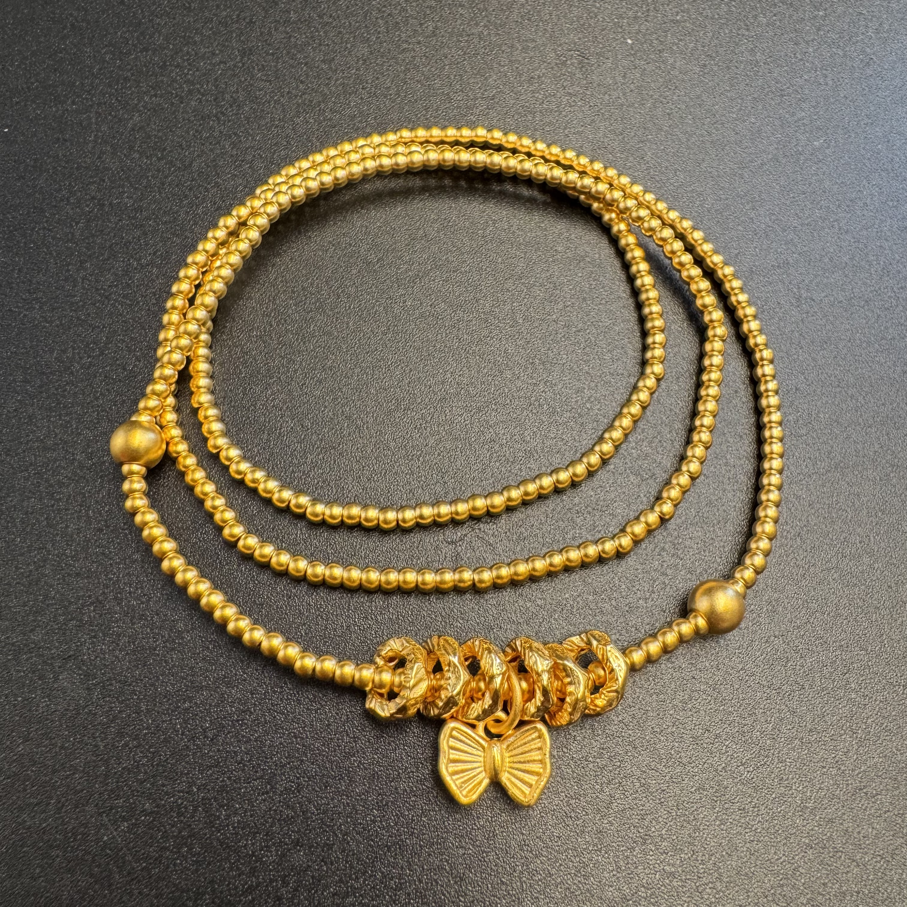 足金999 古法金珠盘缠蝴蝶结三圈手串