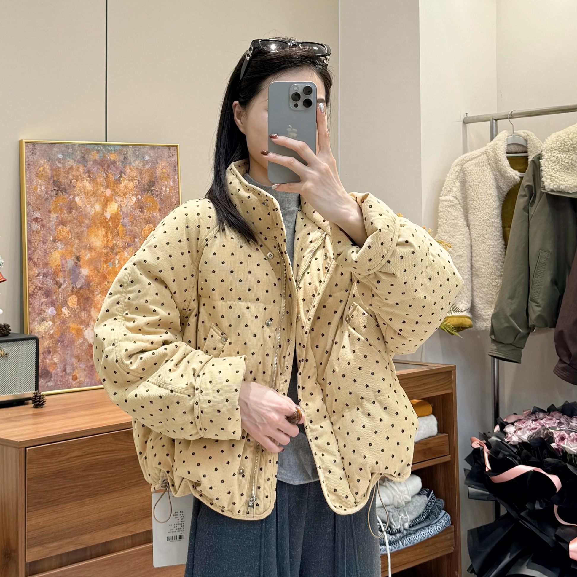 2025韩系复古波点灯芯绒加厚宽松洋气减龄保暖棉服