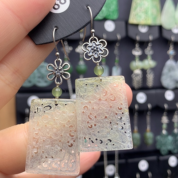 翡翠耳饰银S925镶嵌阿*张5555