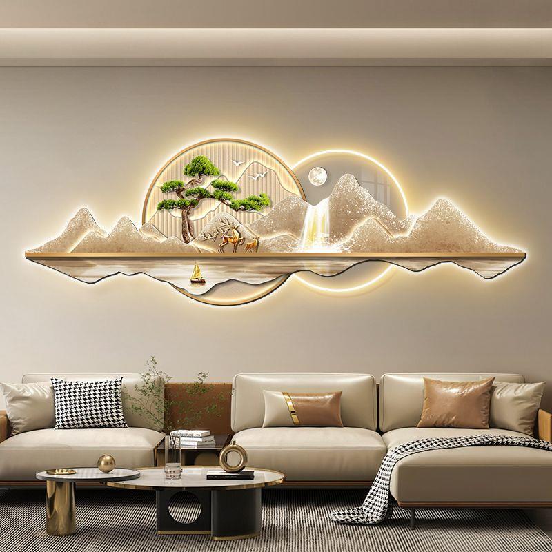 现代轻奢客厅装饰画流水生财高级感沙发背景墙挂画背有靠山壁画灯