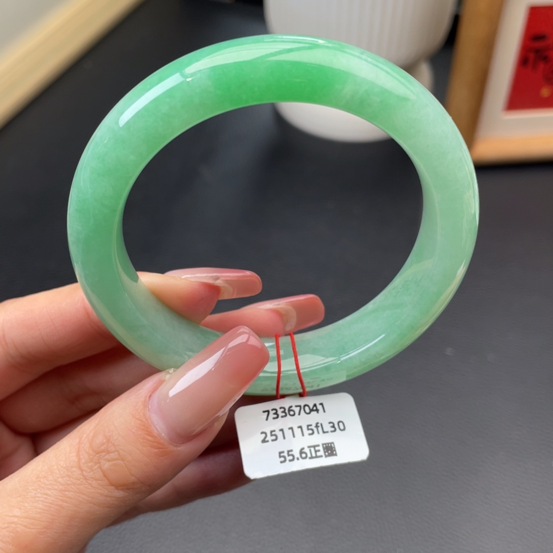 翡翠未镶嵌手镯正圈55.6满色 阳绿一段色