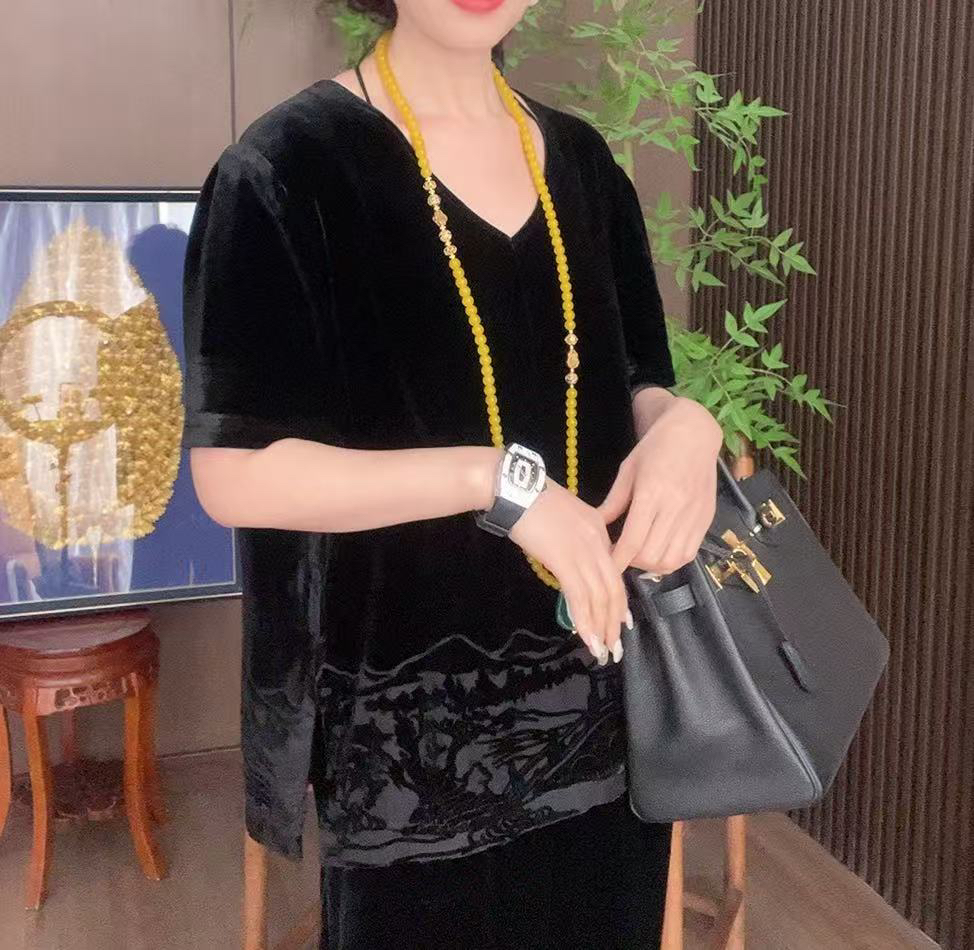 桑蚕丝透气舒服Ｖ领半袖